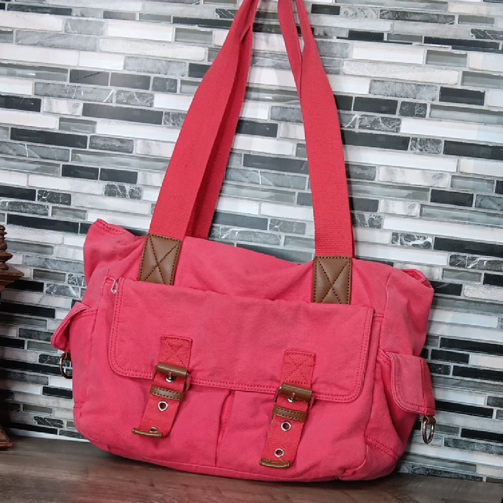 Canvas Rosey Pink Double Strap Y2k Chunky Buckle Purse St John Bay